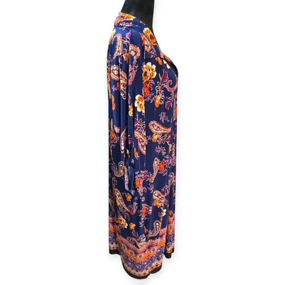 Mlle Gabrielle Maxi Dress Womens 2X Paisley Floral Roll Tab Sleeve Navy Blue - Picture 3 of 8